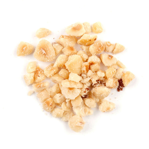Bag or container of Roasted Coarse Chopped Hazelnuts, showing the golden-brown, crunchy nut pieces, ideal for enhancing the flavor and texture of various dishes and baked goods.