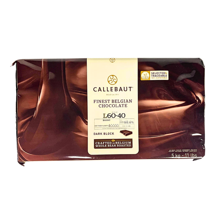 Callebaut Dark L60/40 block, Belgian chocolate block, high-quality dark chocolate, 60% cocoa chocolate, professional chocolate baking, Callebaut artisan chocolate, luxury chocolate, baking and pastry supplies, gourmet dessert chocolate, sustainable cocoa.
