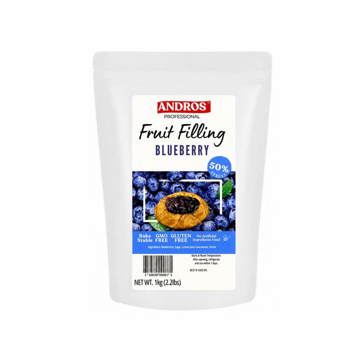 Andros Professional Blueberry 50% Fruit Filling – 2.2 lb Pouch | Ready-to-Use Bake-Stable Pastry Filling