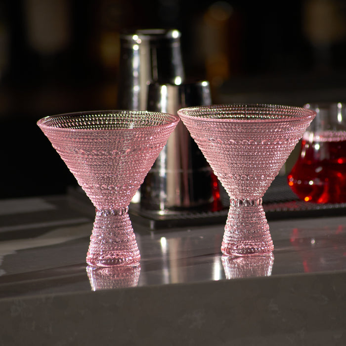 Pink Hobnail Martini Glasses - Embossed Martini Glasses - 9oz