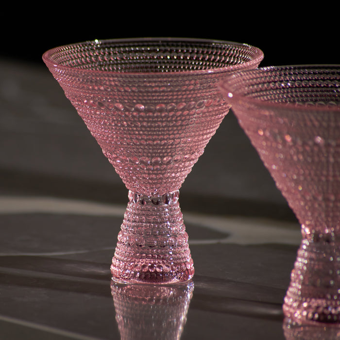 Pink Hobnail Martini Glasses - Embossed Martini Glasses - 9oz