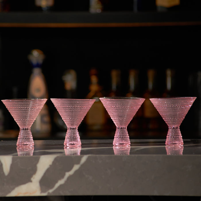 Pink Hobnail Martini Glasses - Embossed Martini Glasses - 9oz