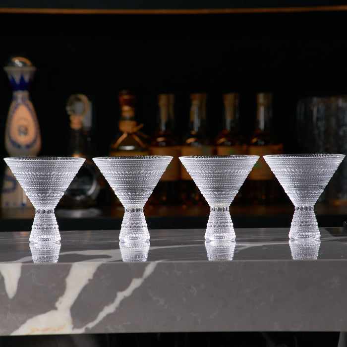 Clear Hobnail Martini Glasses - Embossed Martini Glasses - 9oz