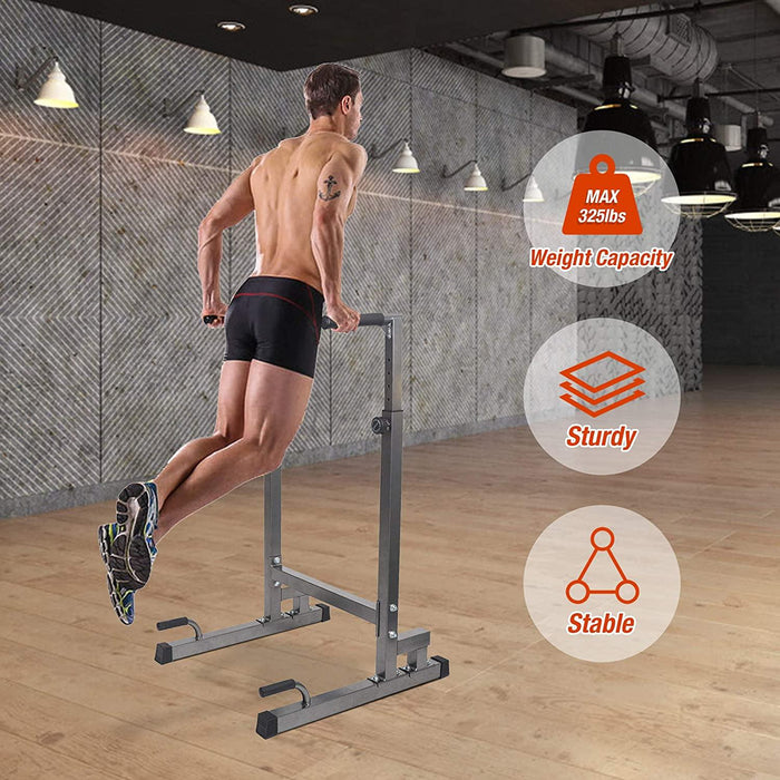 Heavy Duty Steel Dip Stand Station Adjustable Height Strength Training Pull Push Up Bar For Home Gym