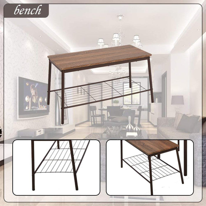 Kitchen Table and Chairs for 6 Dining Table Industrial Wooden Dinette Set w/ Storage Racks Bench, Brown