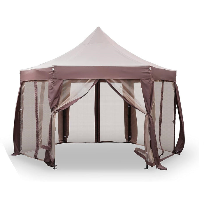 12' X 12' Gazebo with Mosquito Netting Outdoor Hexagonal Pop up Canopy Tent with Strong Iron Frame Storage Bag