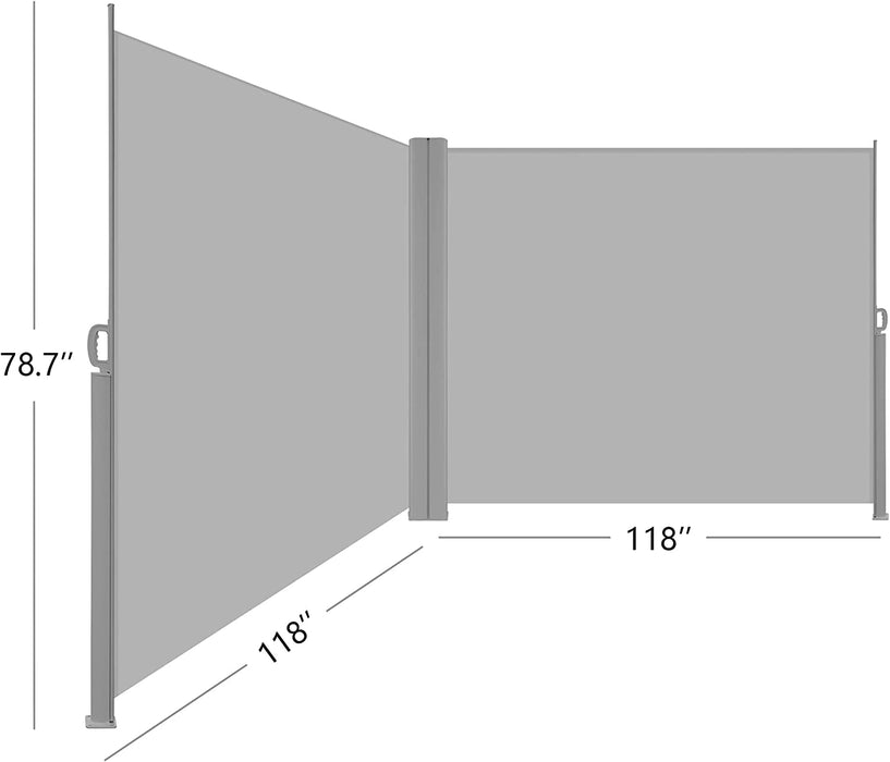 236"x78.7" Double Retractable Side Awning Patio Folding Side Sun Shade Screen