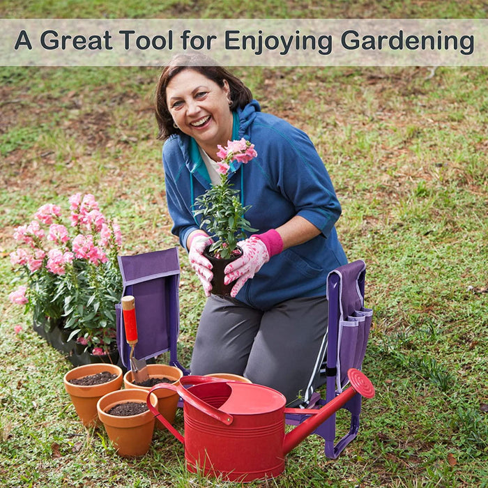 Garden Kneeler and Seat Upgraded Gardening Stool Bench with 2 Tool Pouches & EVA Foam Pad, Purple