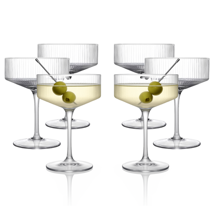 Clear Ribbed Martini Coupe Glass 9.5oz - (Set of 2, 4, or 6)