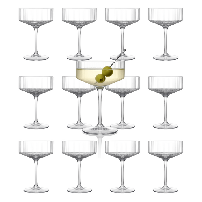 Clear Ribbed Martini Coupe Glass 9.5oz - (Set of 2, 4, or 6)