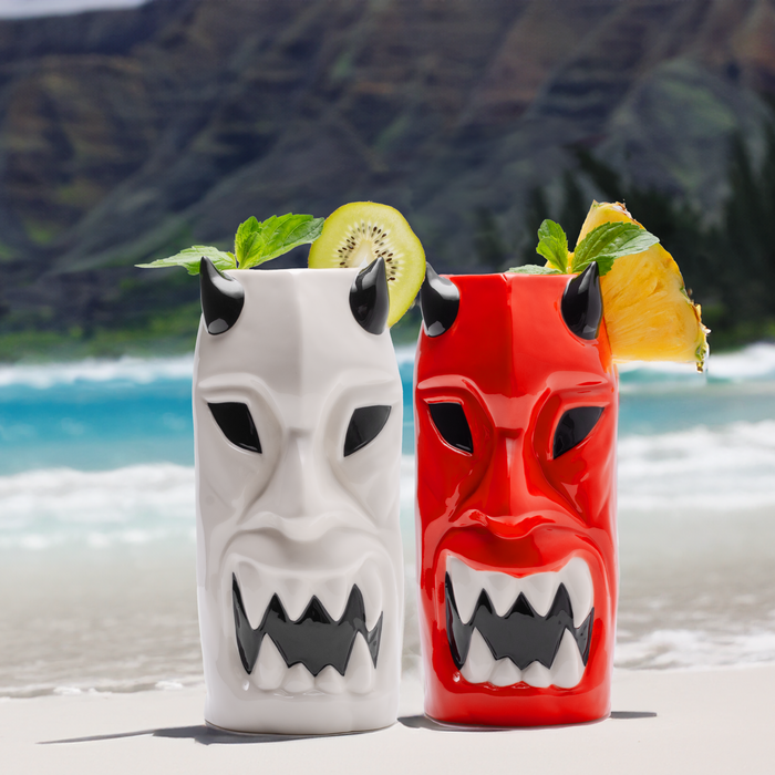 Ceramic Horned Hawaiian Tiki Mugs (Set of 4)