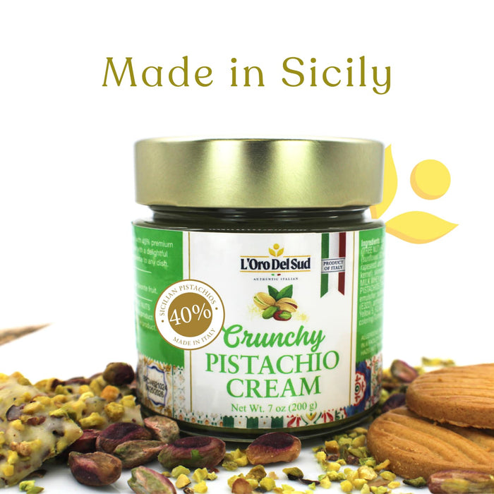 LOro Del Sud, Crunchy Pistachio Cream Premium 40% Pistachios, 7oz (200g)