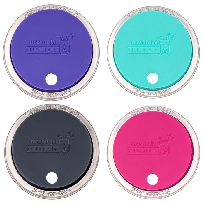 Silicone Straw Hole Tumbler with Stainless Steel Band for Mason Jars