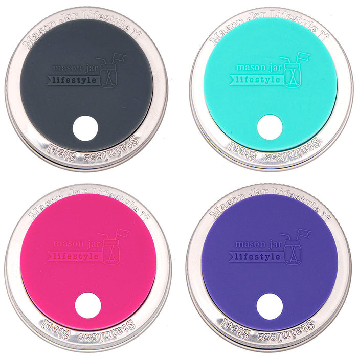 Silicone Straw Hole Tumbler with Stainless Steel Band for Mason Jars