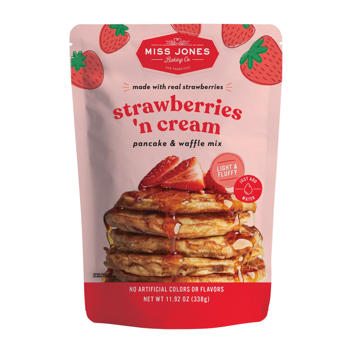 Miss Jones Baking Co - Pancake Waffle Strawberries & Cream Mix, 11.92 oz (Pack of 6) - Breakfast Baking Mix
