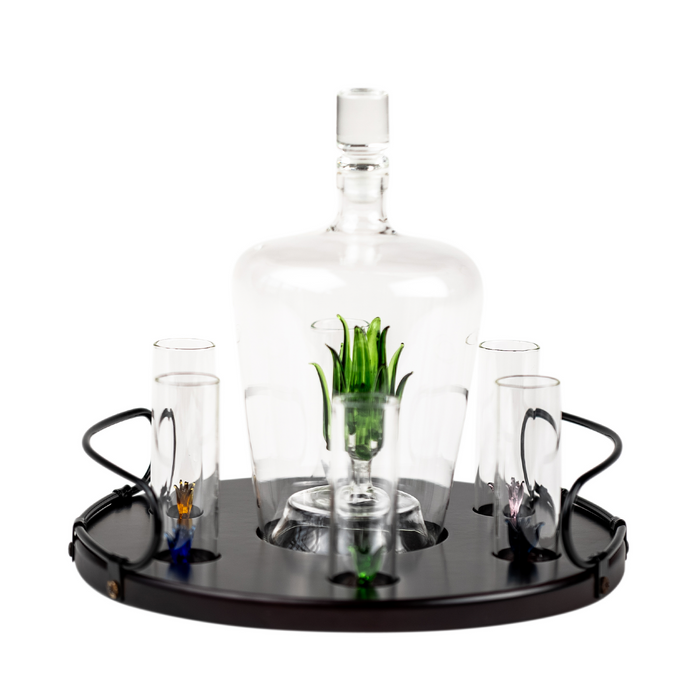 Tequila Decanter Tequila Glasses Set with Agave Decanter and 6 Agave Shot Glass With Stand, Perfect for Gifts for Tequila Lovers, 750mL Bottle, 3 OZ Shot Glass Party Decorations Cinco De Mayo (Agave)