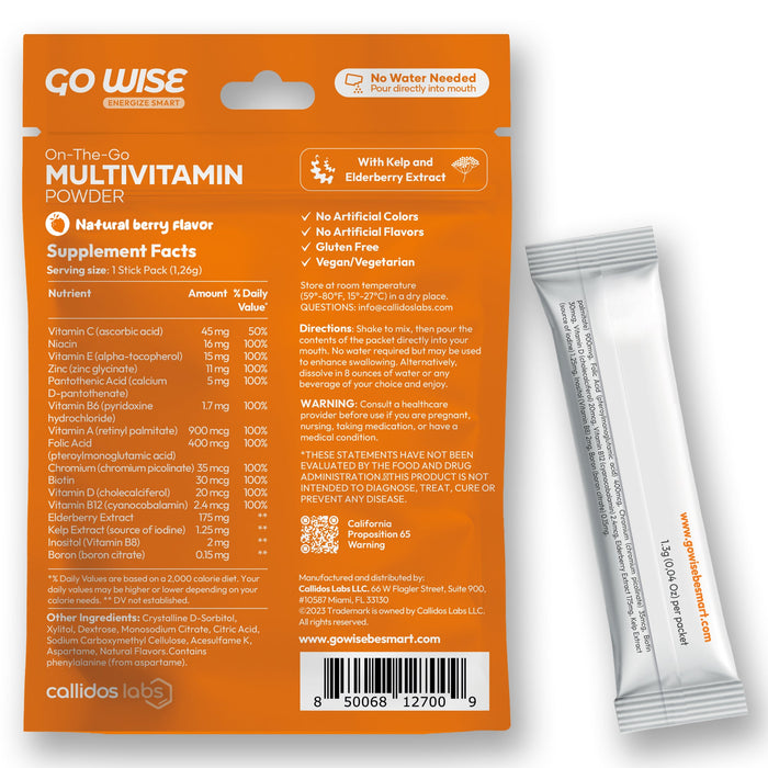 Vegan Multivitamin Powder Stick Packs - No Water Needed
