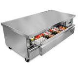 Maxx Cold 62 Inch Two-Drawer Refrigerated Chef Base in Stainless Steel, 8.8 Cu. Ft.