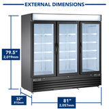 Maxx Cold 81 Inch Triple Glass Door Merchandiser Freezer, Free Standing, 72 Cu. Ft - Black