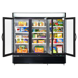 Maxx Cold 81 Inch Triple Glass Door Merchandiser Freezer, Free Standing, 72 Cu. Ft - Black