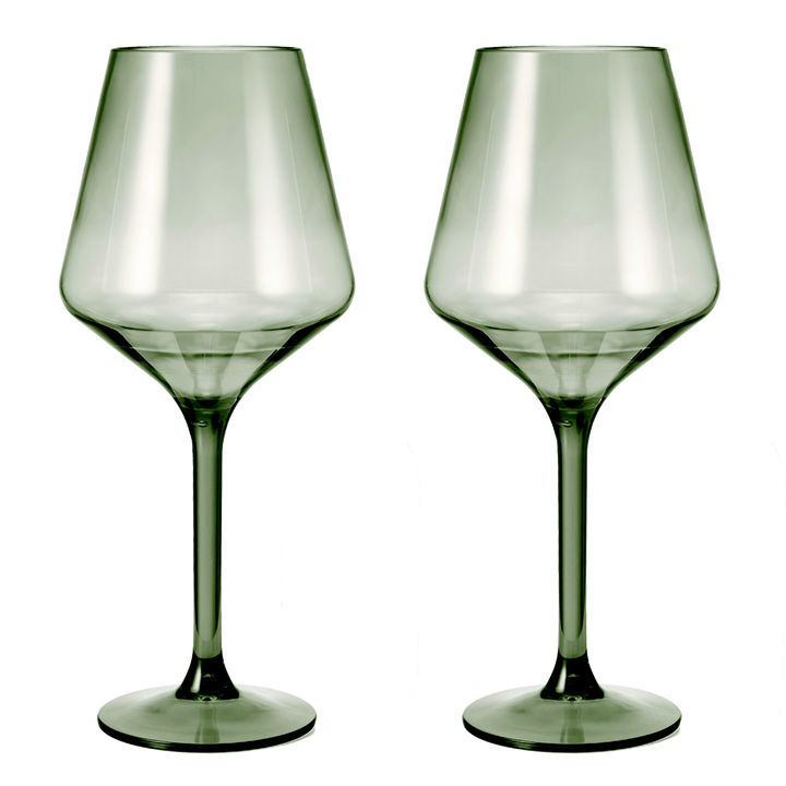 Tws Muted Green Shatterproof Tritan Stemmed Wine Glasses - 15oz, Set of 2, BPA-Free Acrylic, European Design