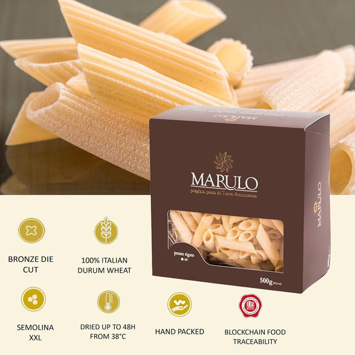 Marulo, Penne Pasta, Artisan Bronze Die-Cut Pasta, 12 Pack x 1.1 lb