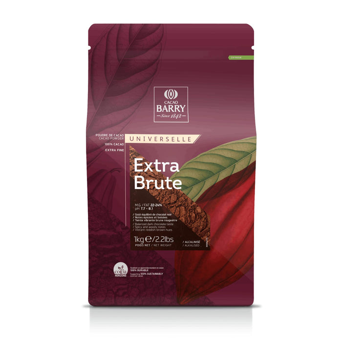 Cacao Barry Extra Brute Cocoa Powder 1kg – Alkalized, Extra Fine, Deep Reddish Brown Color