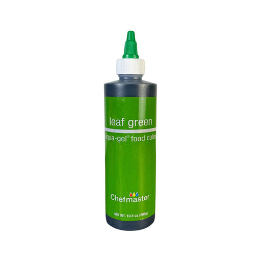Chefmaster Leaf Green Liquid Food Coloring – 10.5 oz bottle with vibrant green color for baking and decorating.