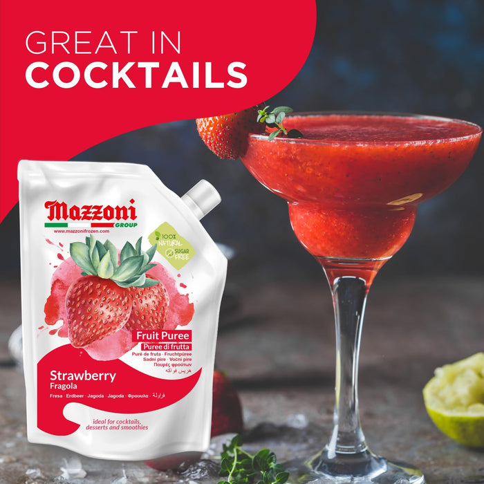 Mazzoni, Strawberry Puree, 100% Pure Strawberries, Just Fruit, No Sugar Added, pouch 2.2 lb