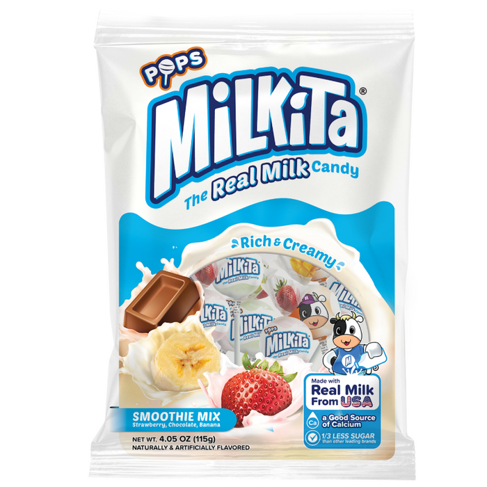 Milkita Lollipops Smoothie Mix Chocolate, Banana, Strawberry Milk Chewy Candy