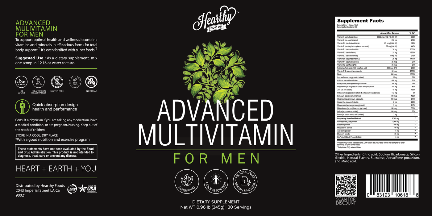 ADVANCE SUPERFOOD MULTIVITAMINS FOR MEN- NEW* Up To 3x more than the Competition