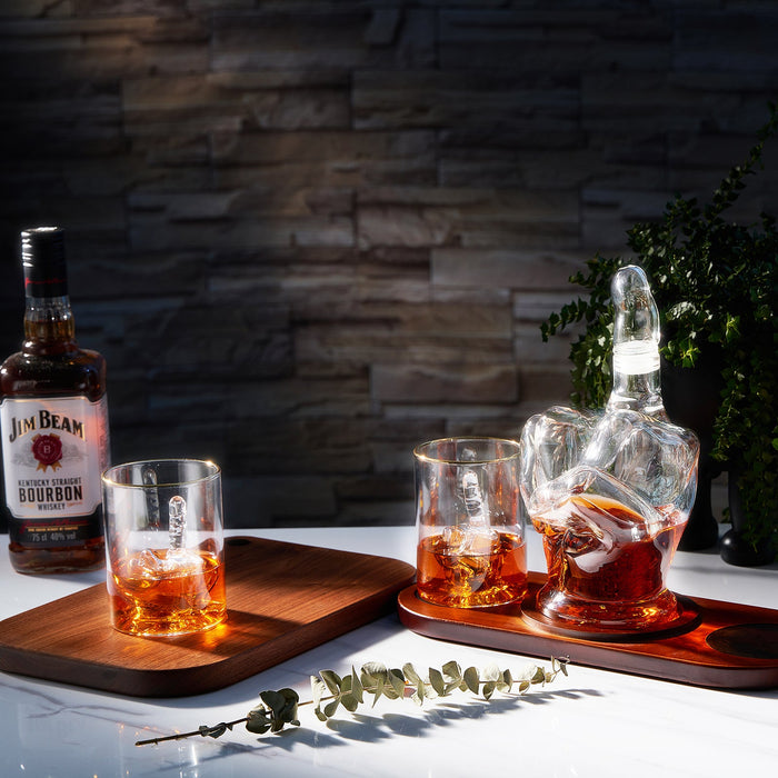 The Wine Savant Middle Finger Decanter Novelty Whiskey & Wine Decanter Set, Mahogany Wood, Funny Gift for that Someone You Love! Middle Finger Gift For Adults, Flip Off Gift, Funny Gifts, Gag Gift