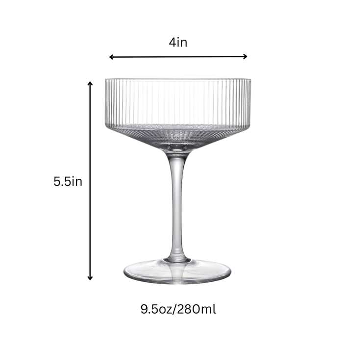 Clear Ribbed Martini Coupe Glass 9.5oz - (Set of 2, 4, or 6)
