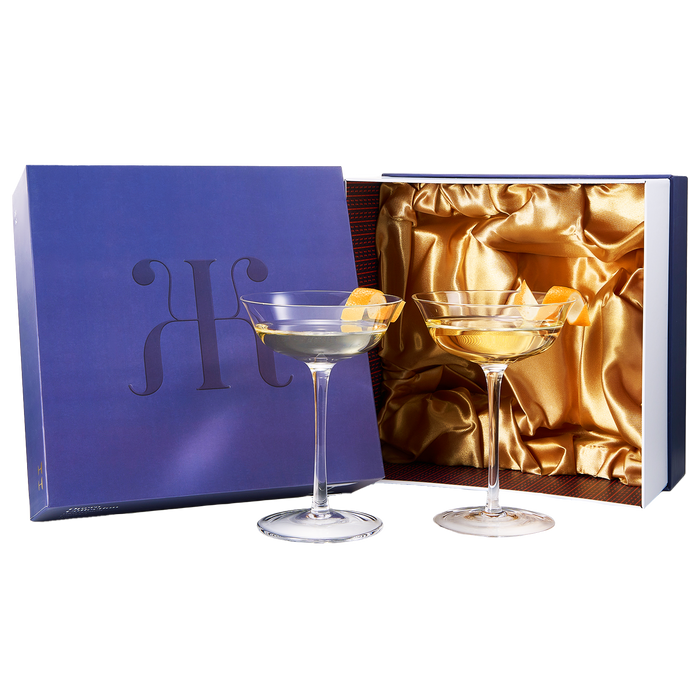Vintage Crystal Coupe Glasses, Set of 2, Clear Radiance - Champagne, Martini, Cocktails - Hand Blown Classy Glass -Timeless Art Deco Design - Durable Sparkling Cocktail Barware, Home Bar (8 OZ)