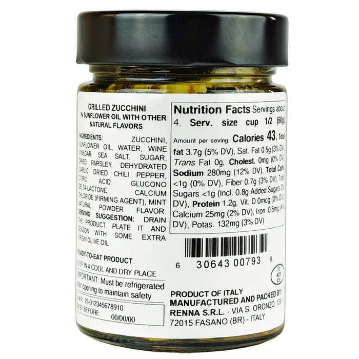 SALE! Renna, Grilled Zucchini In preserved in oil, 10.58oz