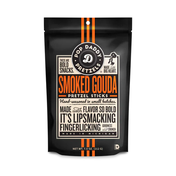 Pop Daddy - Smoked Gouda Pretzel Sticks, 7.5 oz (Pack of 12) - Gourmet Snack Food