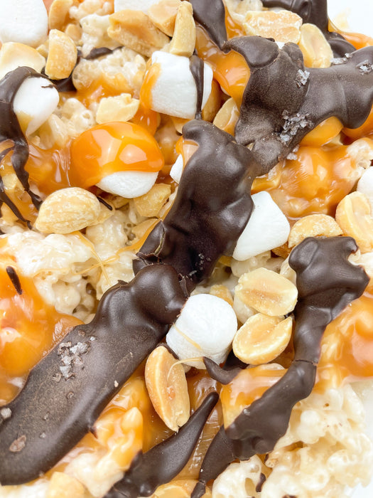 "Clusters" Original w Peanuts Dark Chocolate, Caramel, Peanuts, & Sea Salt Crispie Mix Clusters