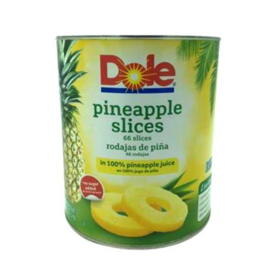 Canned FruitPINEAPPLE SLICED RINGSPINEAPPLE SLICED RINGSSpecialty Food SourceEnjoy the sweet, succulent taste of Dole Brand Canned Sliced Pineapple Rings! Perfect for salads, desserts, and snacks, these all-natural pineapple rings make a deli