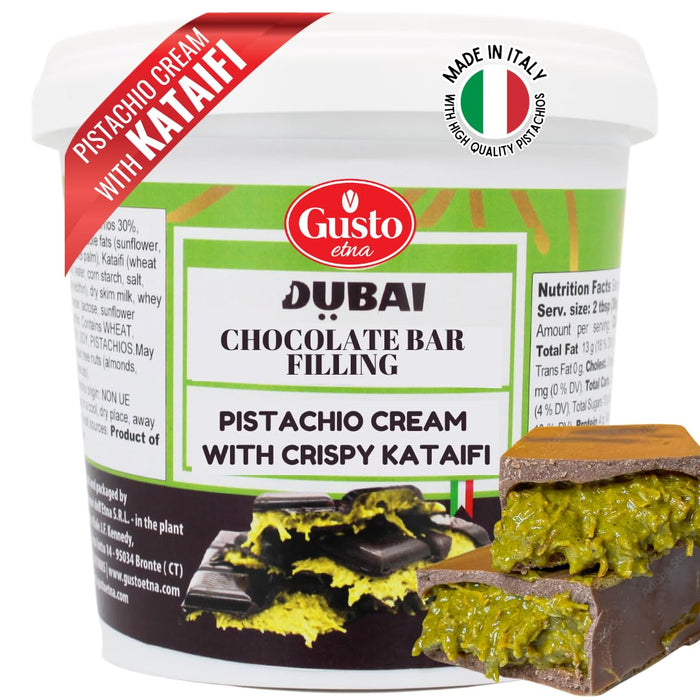 Gusto Etna, Pistachio Chocolate Bar Filling, 30% Pistachio, Pistachio Cream with Crispy Kataifi 2.2 lb (1kg)