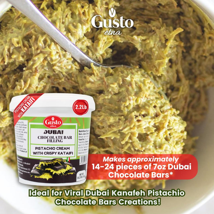 Gusto Etna, Pistachio Chocolate Bar Filling, 30% Pistachio, Pistachio Cream with Crispy Kataifi 2.2 lb (1kg)