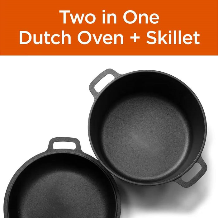 Cast Iron 5-Quart Pre-Seasoned Dutch Oven with 2-in-1 Skillet Lid 10.25-inch