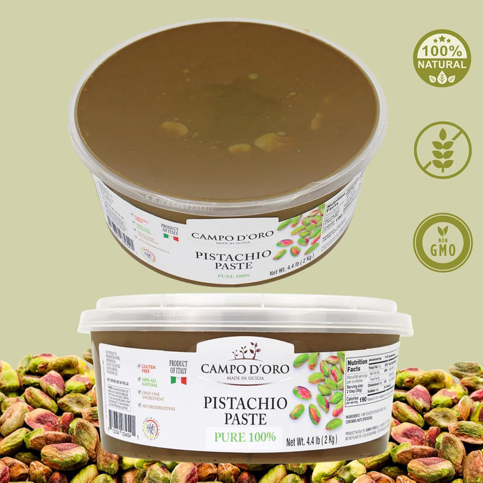 Campo D'Oro, Pure Pistachio Paste Bucket, 100% Pistachio, 4.4 lb