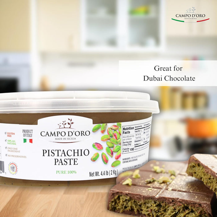 Campo D'Oro, Pure Pistachio Paste Bucket, 100% Pistachio, 4.4 lb
