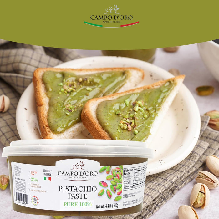 Campo D'Oro, Pure Pistachio Paste Bucket, 100% Pistachio, 4.4 lb