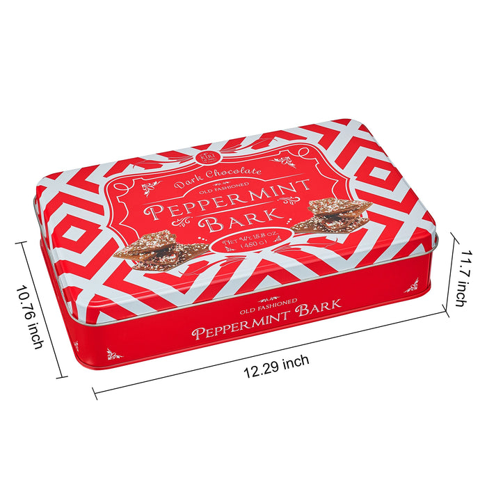 Dark Chocolate Premium Peppermint Bark - 450G Holiday Bark Assorted Squares - Christmas Candy, Sweets Gift Tin, Old Fashioned Holiday Treat for Stocking Stuffer, Party - Made in Turkey