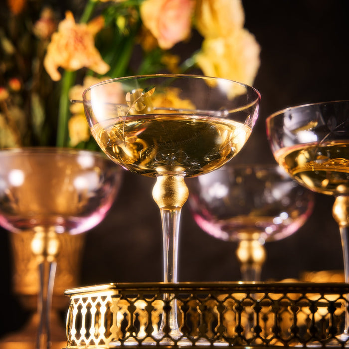 Colored Coupe Art Deco Glasses, Gold | Set of 4 | 8 oz (Pink)
