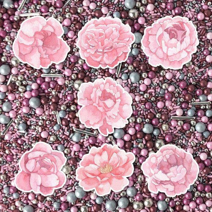 Pink Peonies Edible Cupcake Toppers