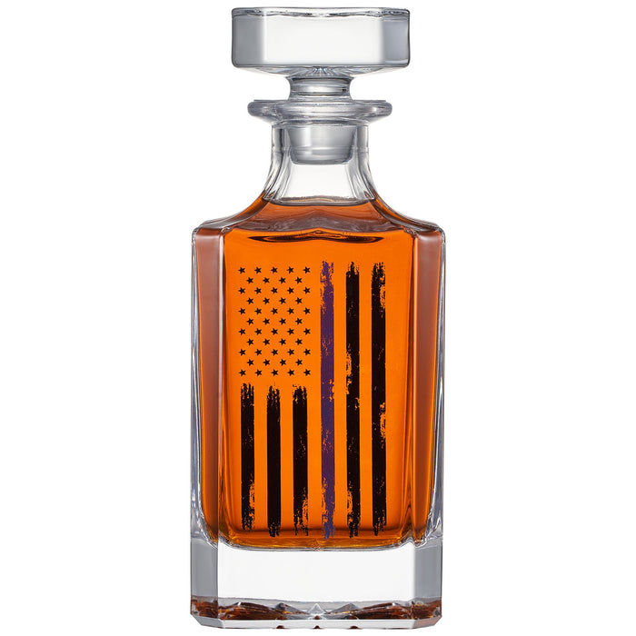 Police Tactical Blue Tattered American Flag Whiskey | 730mL Decanter 2 Whiskey Glass
