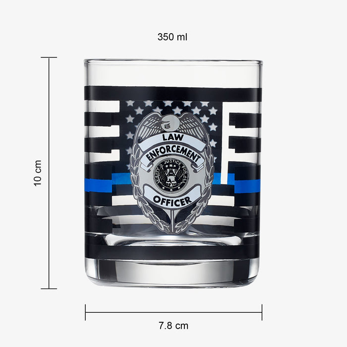 Police Whiskey Glasses | Set of 2 | 12 OZ Old Fashioned Liquor Glasses, American Flag Blue Line Fire Fighter Glass - Show Support For Police Lives Matter, Policemen Gifts for Him, Dad, Boyfriend