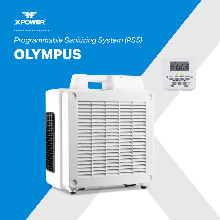 XPOWER Olympus PSS1 Programmable Sanitizing System – 600 CFM HEPA Air Purifier with Digital Timer - Mold Remediation